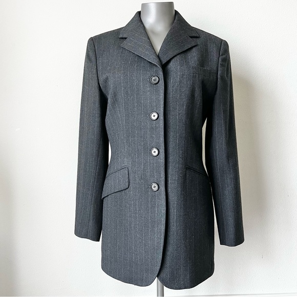Ralph Lauren Wool Vintage Tailored Pinstripe Green Label Blazer Topcoat - Picture 1 of 14